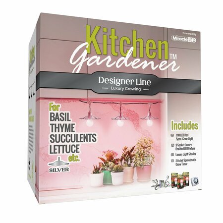 MIRACLE LED 3-Socket Designer Kitchen Gardener Grow Light Kit- Red Spec. 11W Replace 150W Grow Bulbs, 2PK 801832